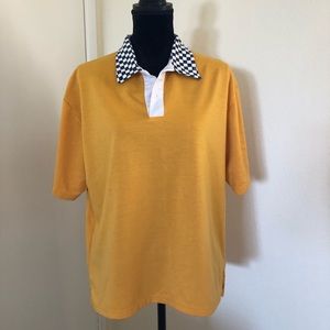 Yellow polo shirt with checkered collar